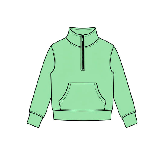 Preorder moq 5 Baby Girls Light Green Long Sleeve Yoga Active Zip Pocket Pullovers Top