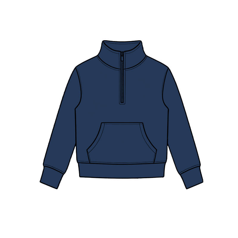Preorder moq 5 Baby Girls Navy Long Sleeve Yoga Active Zip Pocket Pullovers Top
