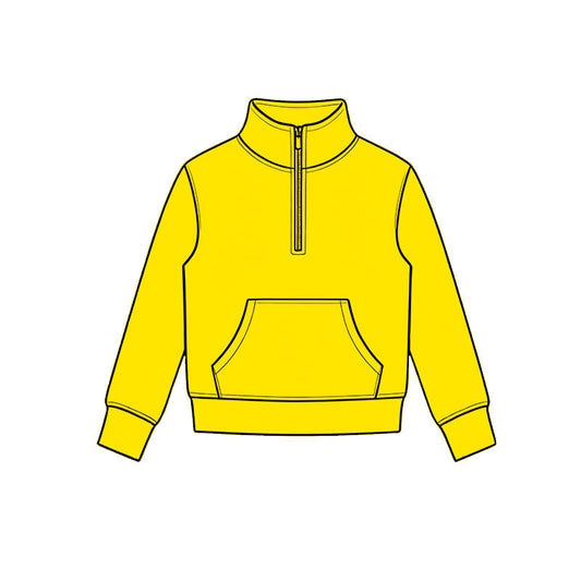Preorder moq 5 Baby Girls Lemon Yellow Long Sleeve Yoga Active Zip Pocket Pullovers Top