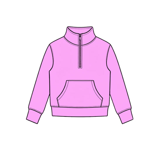 Preorder moq 5 Baby Girls Light magenta Long Sleeve Yoga Active Zip Pocket Pullovers Top