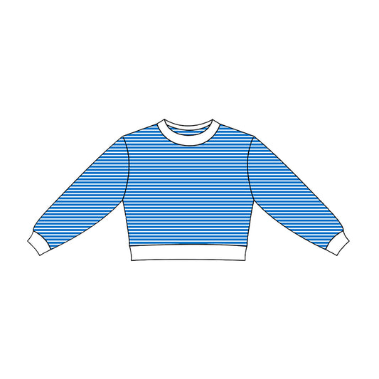 Preorder moq 5 Baby Girls Blue Stripe Long Sleeve Yoga Active Shirts Top