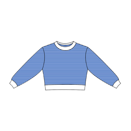 Preorder moq 5 Baby Girls Hot Blue Stripe Long Sleeve Yoga Active Shirts Top