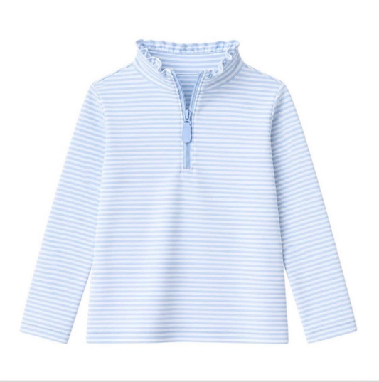 Preorder moq 5 Baby Girls Long Sleeve Blue Stripe Zip Pullovers Top