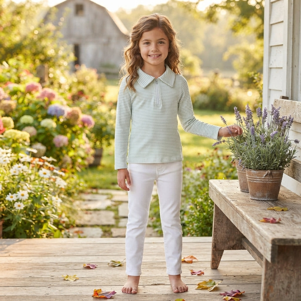 Baby Girls Long Sleeve Blue Stripe Zip Pullovers Top