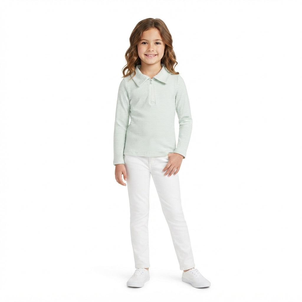 Baby Girls Long Sleeve Blue Stripe Zip Pullovers Top