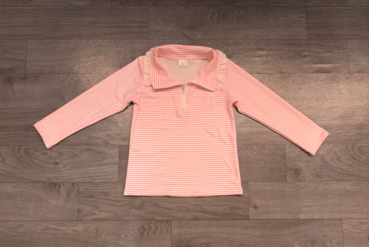 Baby Girls Long Sleeve Pink Stripe Zip Pullovers Top Preorder