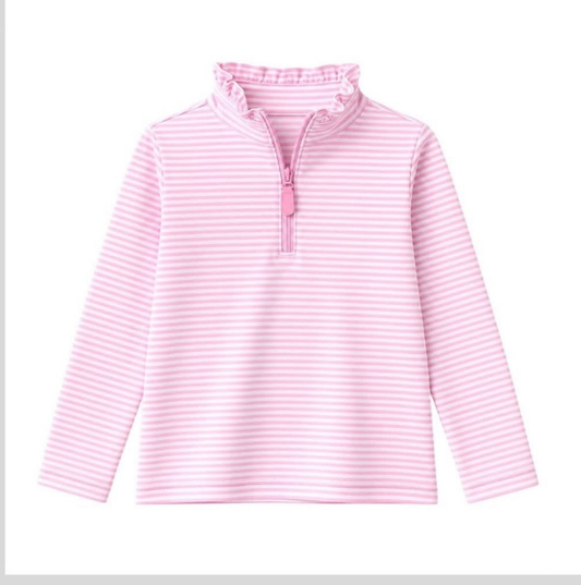 Preorder moq 5 Baby Girls Long Sleeve Pink Stripe Zip Pullovers Top