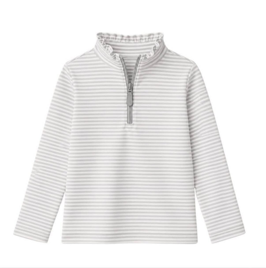 Preorder moq 5 Baby Girls Long Sleeve Grey Stripe Zip Pullovers Top