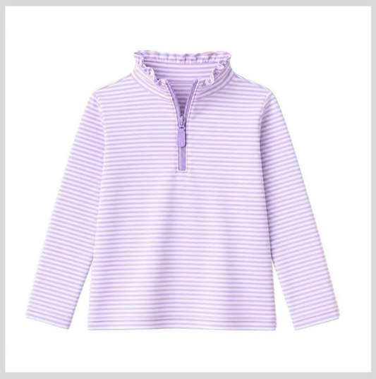 Preorder moq 5 Baby Girls Long Sleeve Lavender Stripe Zip Pullovers Top