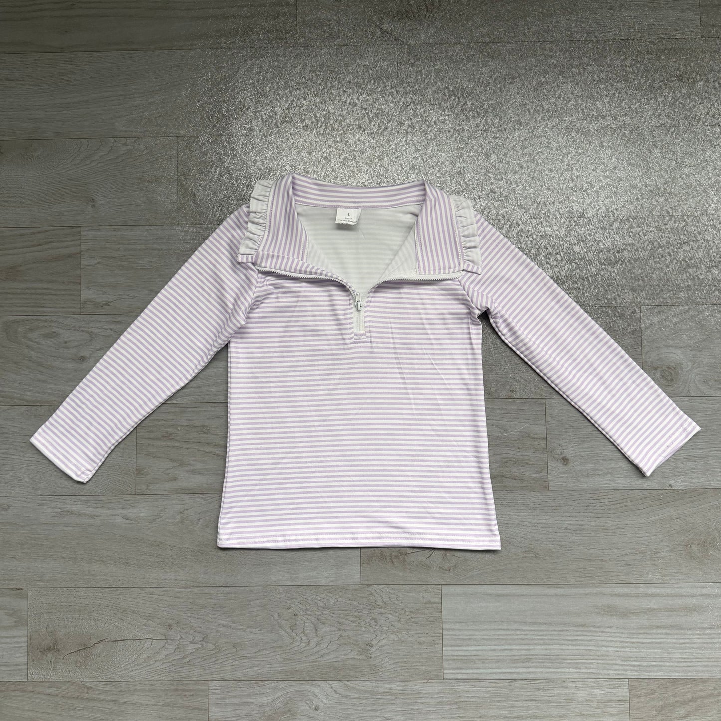 Baby Girls Long Sleeve Lavender Stripe Zip Pullovers Top Preorder