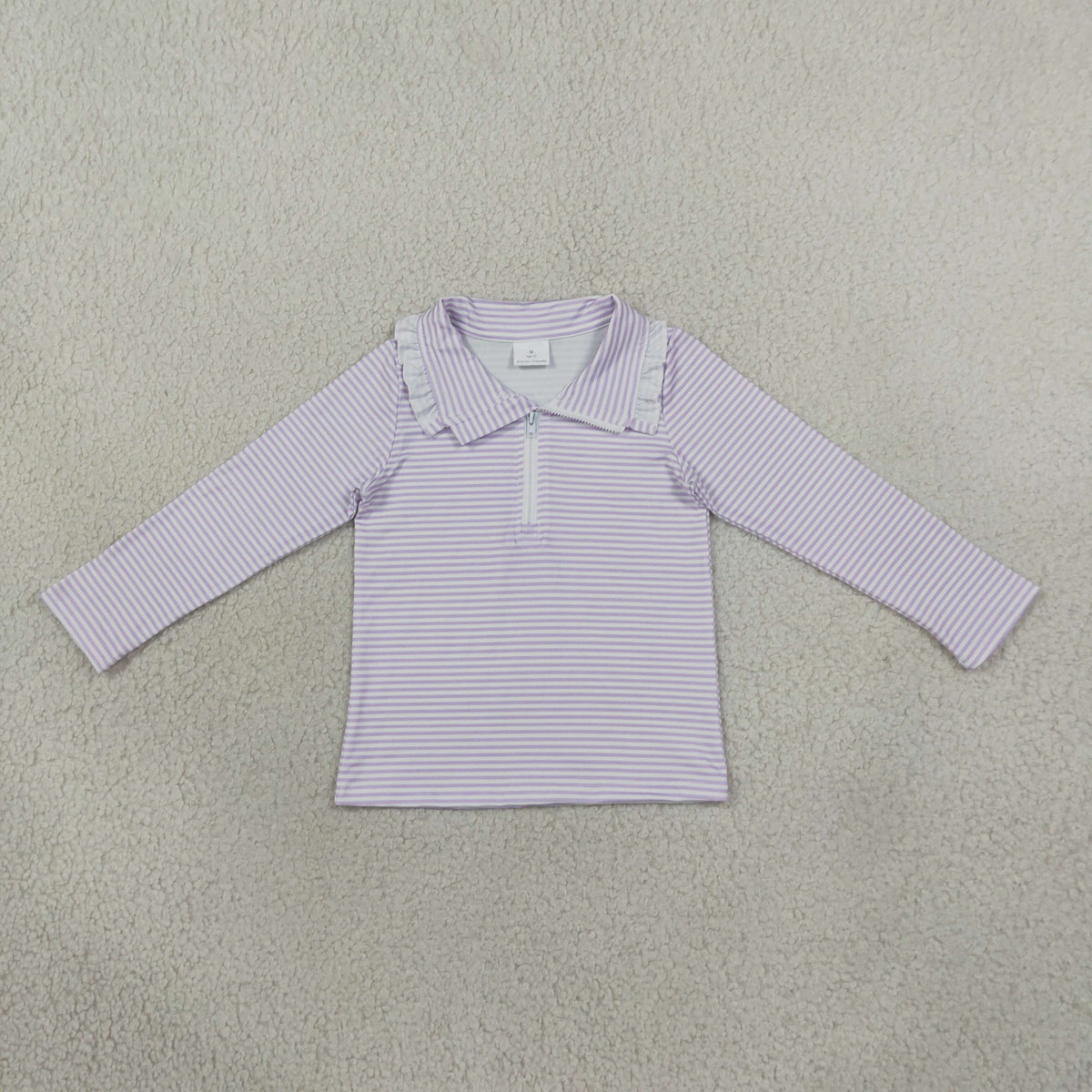 Baby Girls Long Sleeve Lavender Stripe Zip Ruffle Pullovers Top