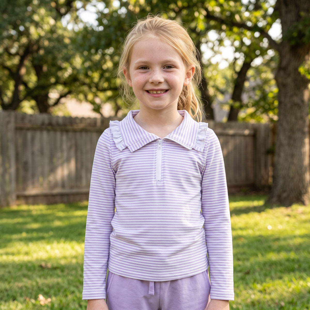 Baby Girls Long Sleeve Lavender Stripe Zip Ruffle Pullovers Top