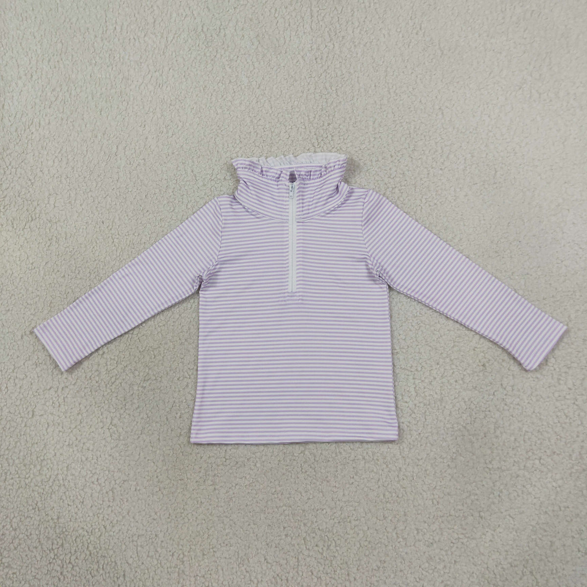 Baby Girls Long Sleeve Lavender Stripe Zip Ruffle Pullovers Top