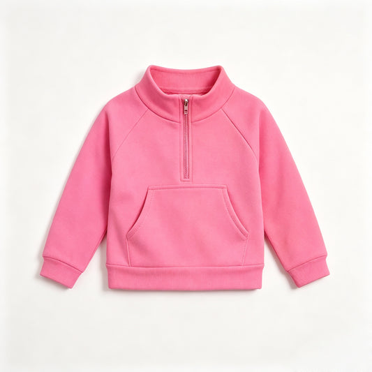 Preorder moq 5 Baby Girls Pink Long Sleeve Zip Pockets Yoga Active Pullovers Top