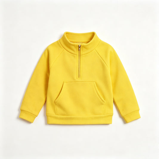 Preorder moq 5 Baby Girls Yellow Long Sleeve Zip Pockets Yoga Active Pullovers Top