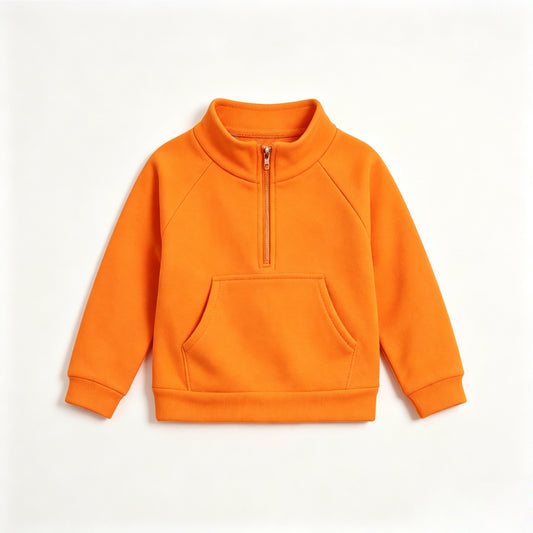 Preorder moq 5 Baby Girls Orange Long Sleeve Zip Pockets Yoga Active Pullovers Top