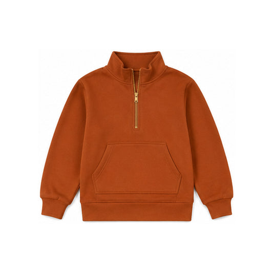 Preorder moq 5 Baby Girls Khaki Long Sleeve Sweater Fabric Zip Pockets Hoodies Top