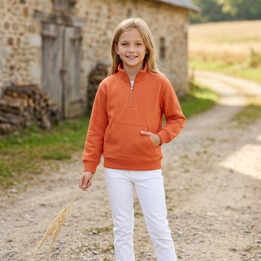 Baby Girls Orange Long Sleeve Sweater Zip Pocket Pullovers Top