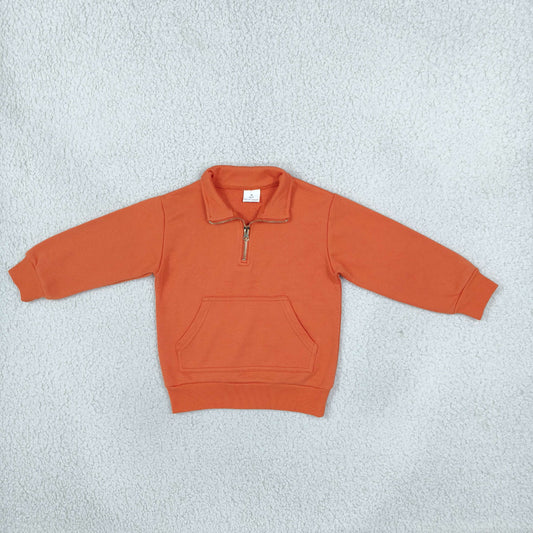 Baby Girls Orange Long Sleeve Sweater Zip Pocket Pullovers Top