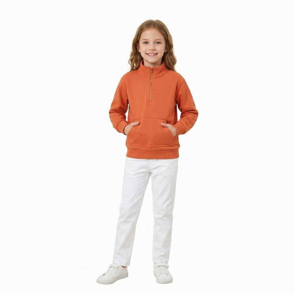 Baby Girls Orange Long Sleeve Sweater Zip Pocket Pullovers Top