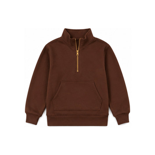 Preorder moq 5 Baby Girls Brown Long Sleeve Sweater Fabric Zip Pockets Hoodies Top