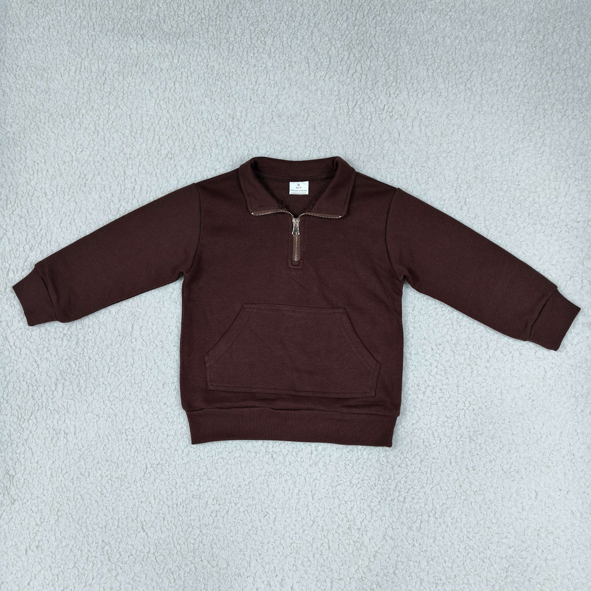 Baby Girls Brown Long Sleeve Sweater Fabric Zip Pockets Pullovers Top