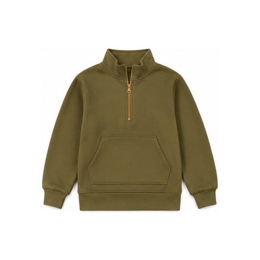 Preorder moq 5 Baby Girls Olive Long Sleeve Sweater Fabric Zip Pockets Hoodies Top