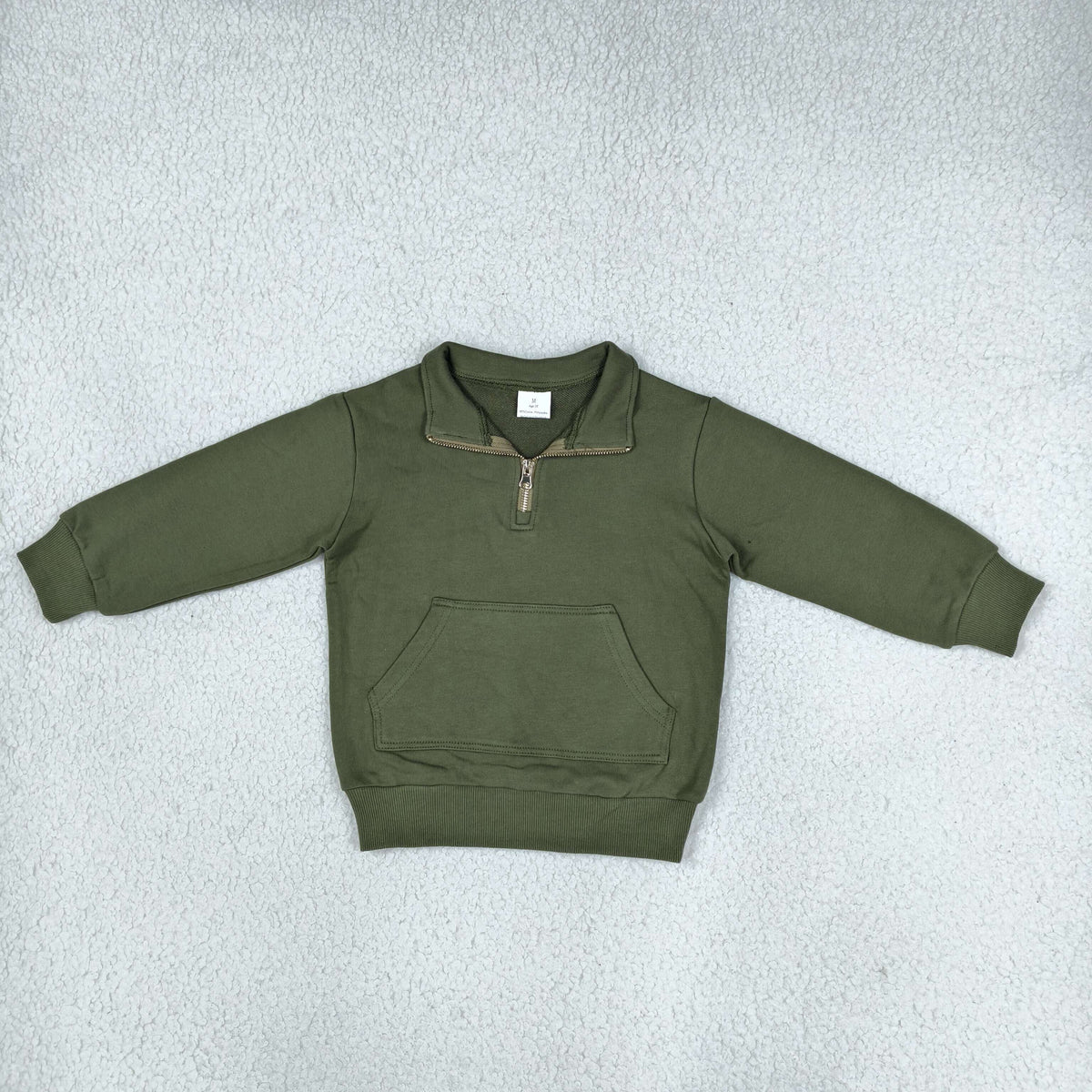 Baby Girls Olive Long Sleeve Sweater Fabric Zip Pockets Pullovers Top