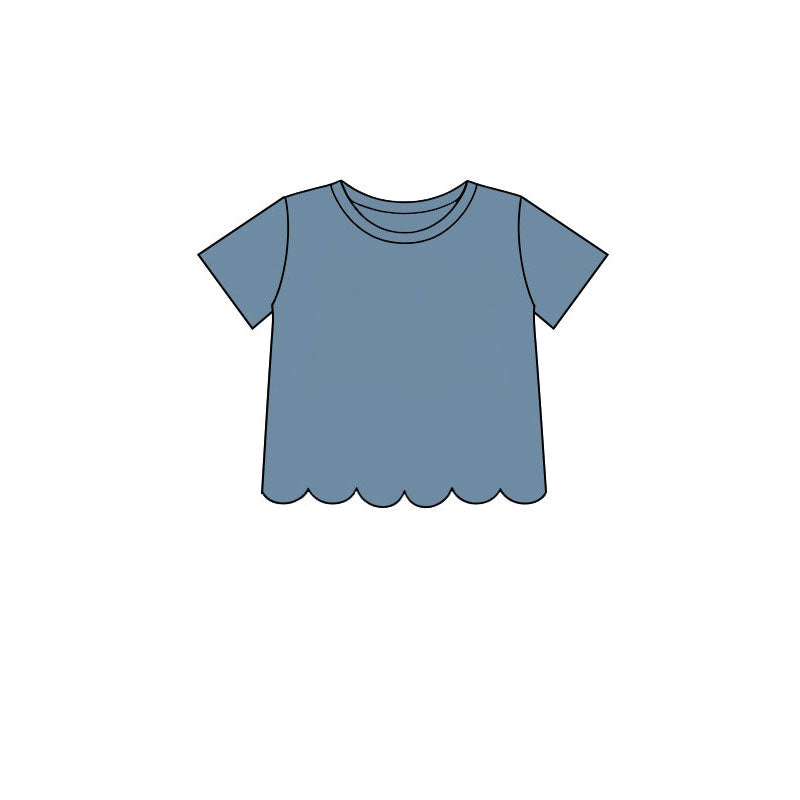 Preorder moq 5 Baby Girls Blue Short Sleeve Scallop T-shirts Top