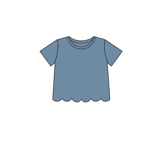 Preorder moq 5 Baby Girls Blue Short Sleeve Scallop T-shirts Top