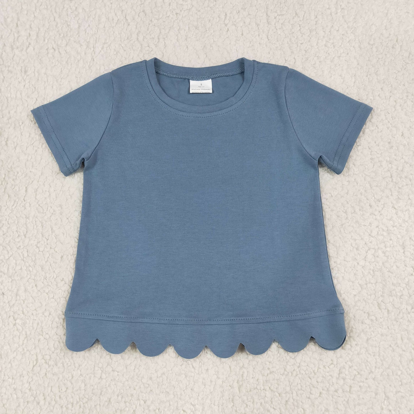 Baby Girls Grey Blue Short Sleeve Scallop T-shirts Top
