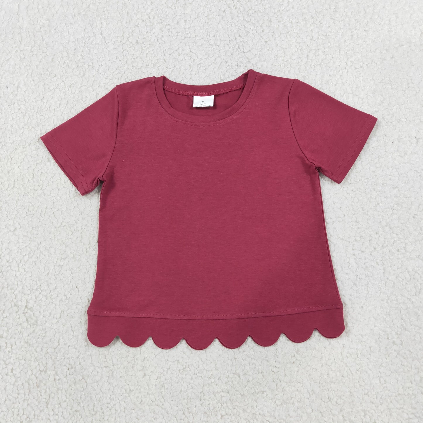Baby Girls Maroon Short Sleeve Scallop T-shirts Top