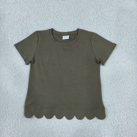 Baby Girls Olive Short Sleeve Scallop T-shirts Top