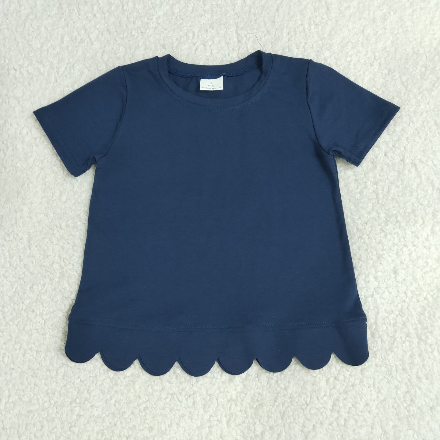 Baby Girls Navy Short Sleeve Scallop T-shirts Top