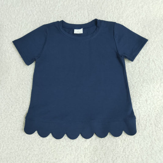 Baby Girls Navy Short Sleeve Scallop T-shirts Top