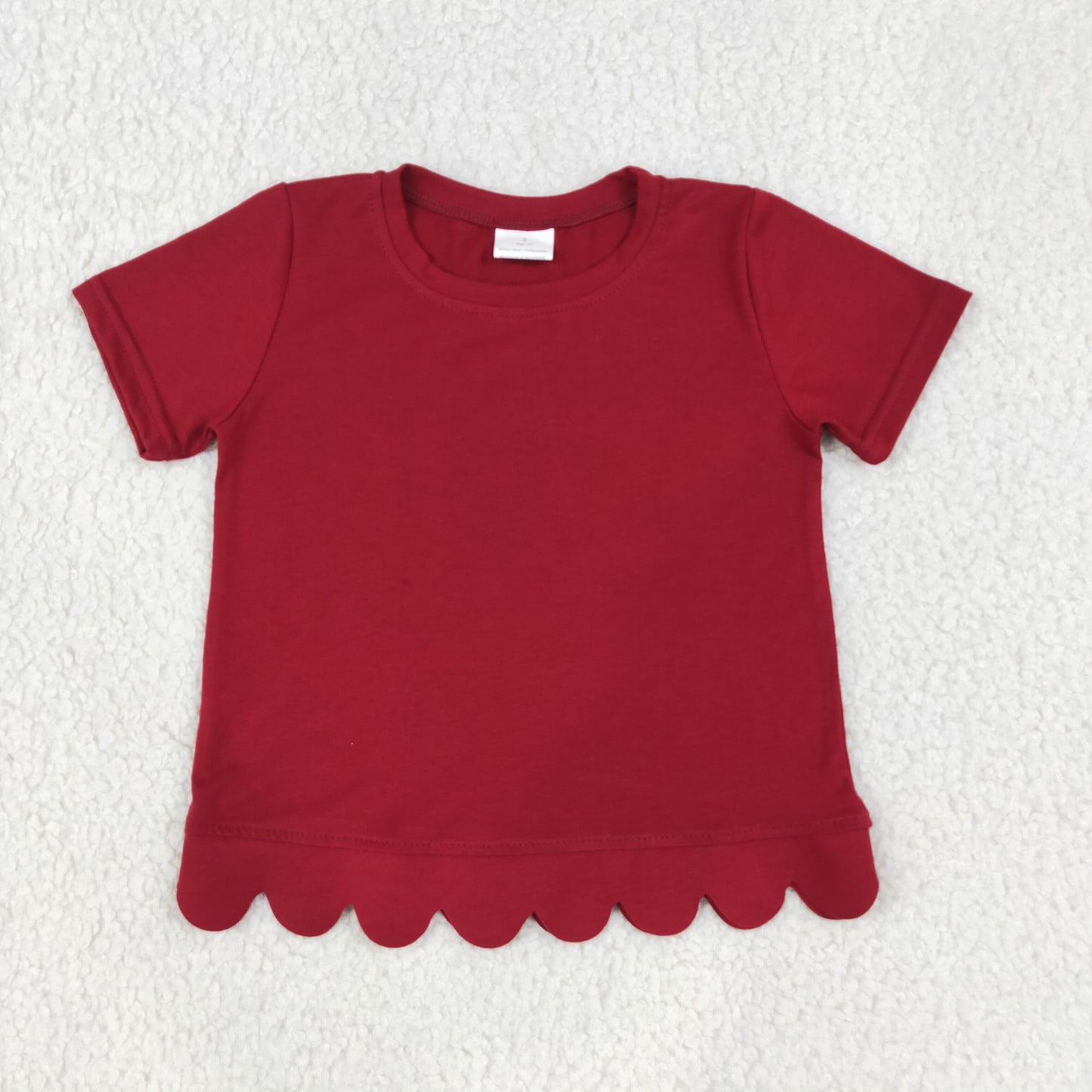 Baby Girls Maroon Short Sleeve Scallop T-shirts Top