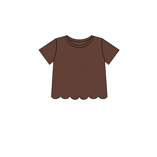 Preorder moq 5 Baby Girls Brown Short Sleeve Scallop T-shirts Top