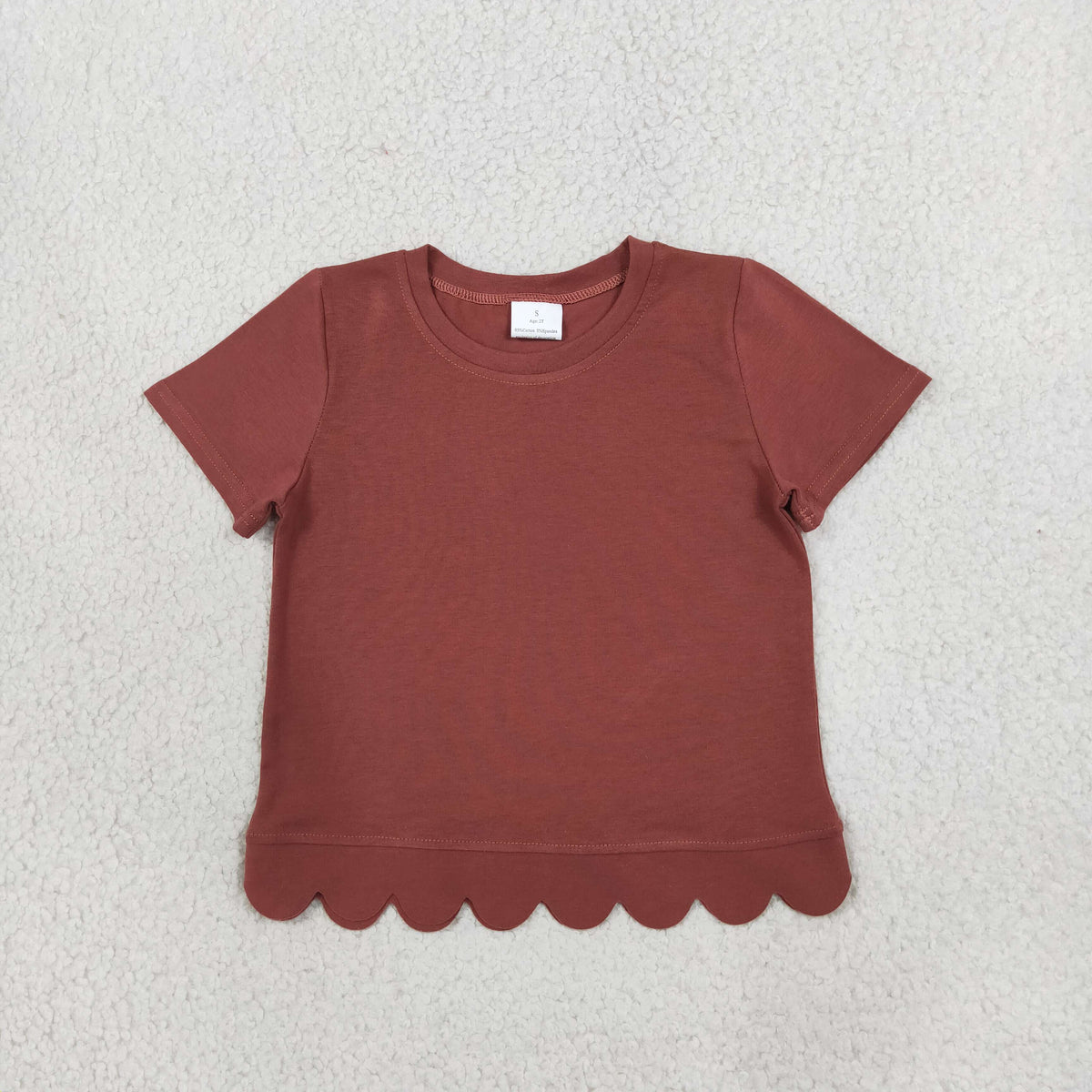 Baby Girls Brown Short Sleeve Scallop T-shirts Top