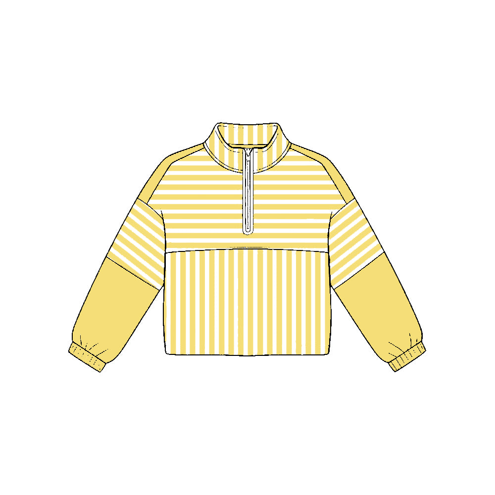 Preorder moq 5 Baby Girls Yellow Stripe Yoga Active Zip Pullovers Tops