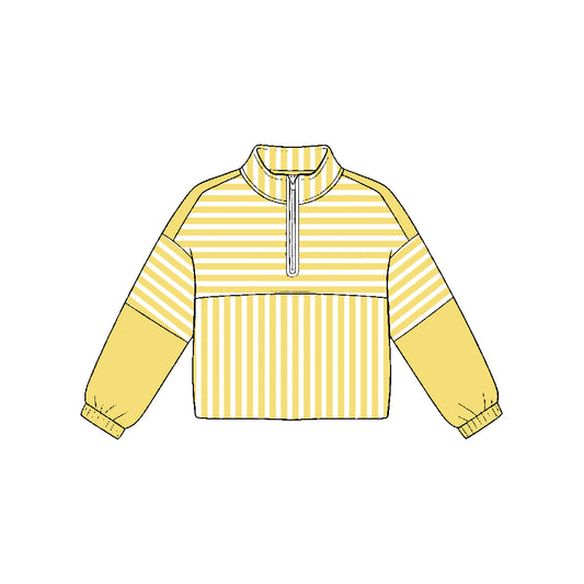 Preorder moq 5 Baby Girls Yellow Stripe Yoga Active Zip Pullovers Tops