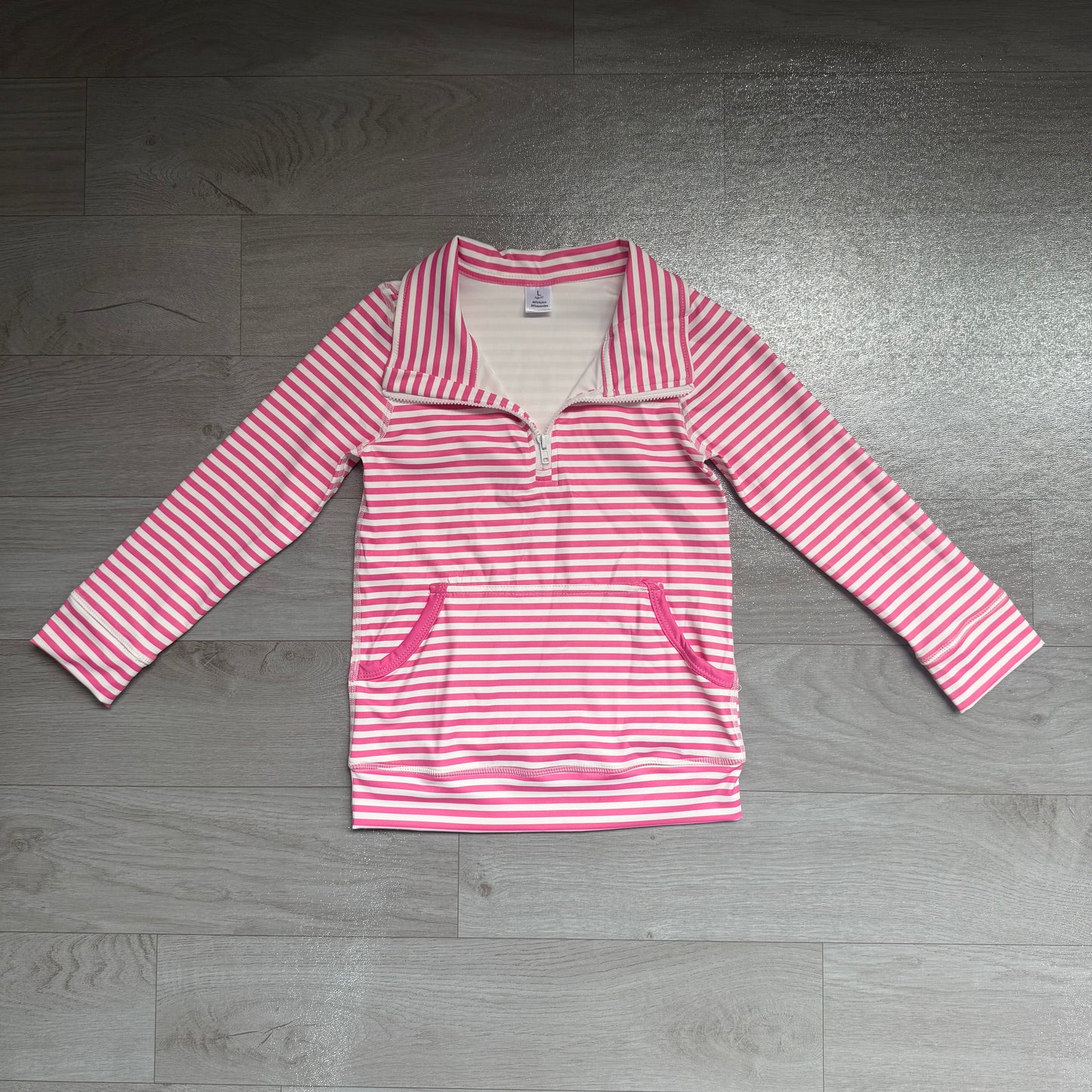 Baby Girls Pink Stripe Yoga Active Pockets Zip Pullovers Tops Preorder