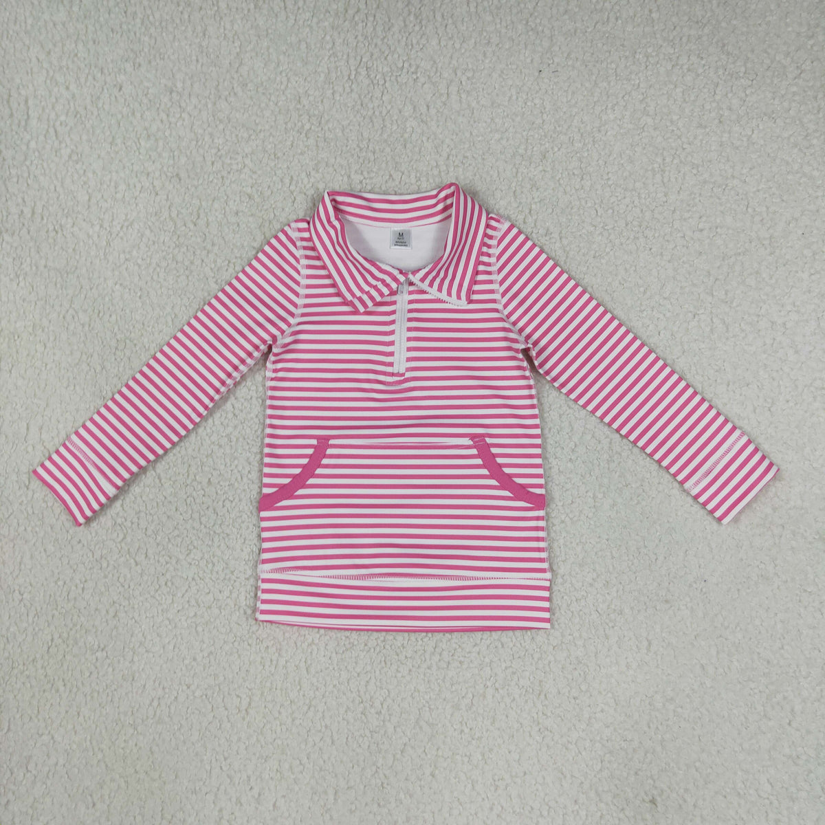 Baby Girls Long Sleeve Pink Stripe Yoga Active Pockets Zip Pullovers Top