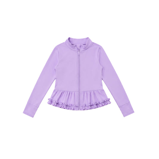 Preorder moq 5 Baby Girls Purple Yoga Active Pocket Zip Ruffle Jackets Tops