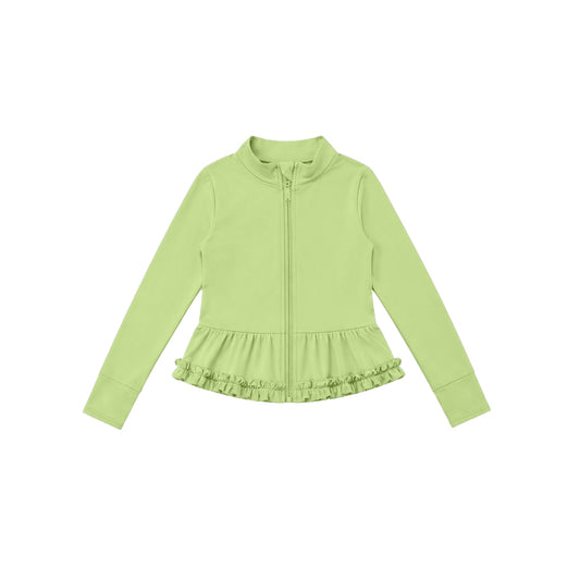 Preorder moq 5 Baby Girls Green Yoga Active Pocket Zip Ruffle Jackets Tops