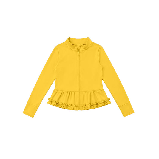 Preorder moq 5 Baby Girls Yellow Yoga Active Pocket Zip Ruffle Jackets Tops