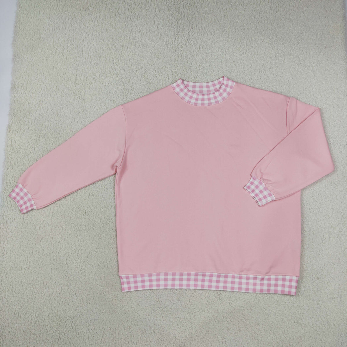 Adult Women Pink Long Sleeve Sweater Gingham Choker Tee Shirts Tops