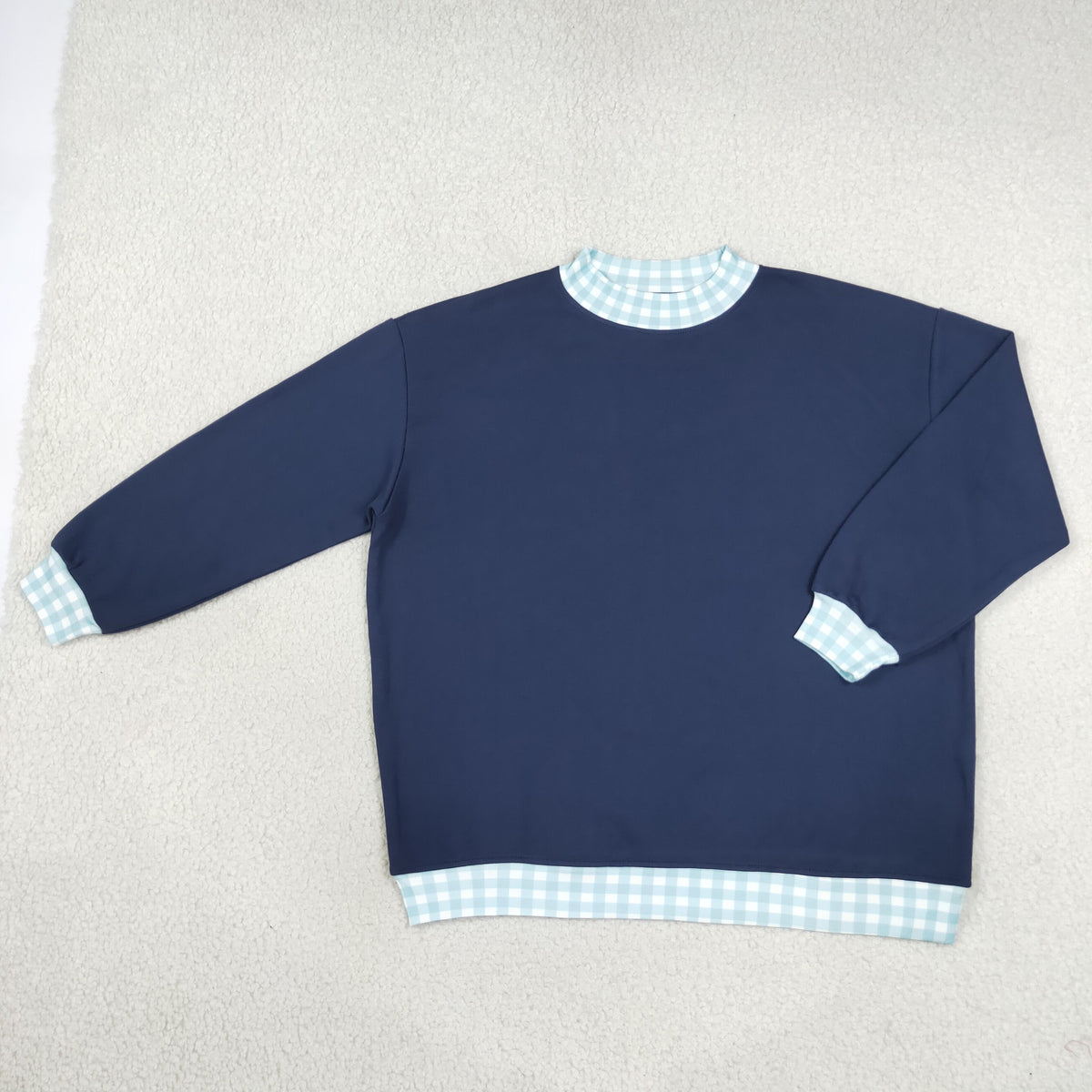 Adult Women Navy Long Sleeve Sweater Gingham Choker Tee Shirts Tops