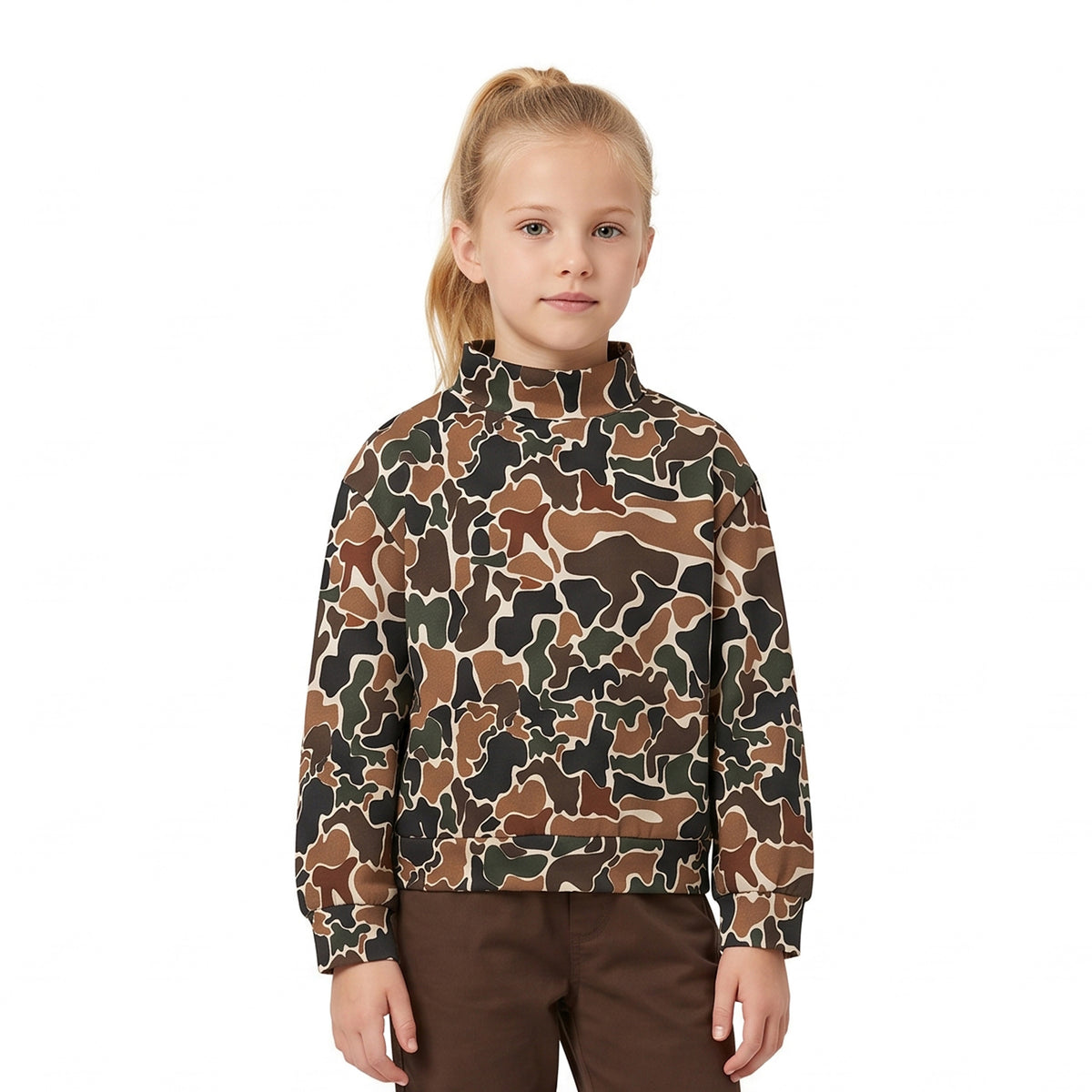 Baby Girls Dark Brown Camo Yoga Active Long Sleeve Choker T-shirts Top