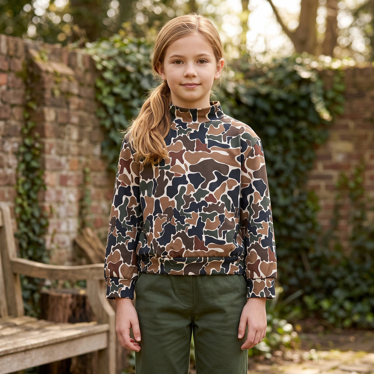 Baby Girls Dark Brown Camo Yoga Active Long Sleeve Choker T-shirts Top