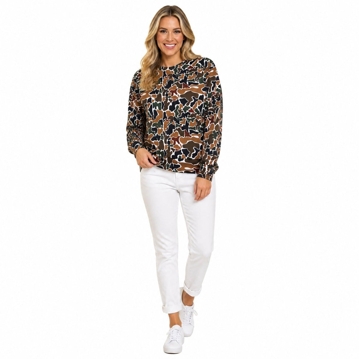 Adult Women Dark Brown Camo Yoga Active Long Sleeve T-shirts Top